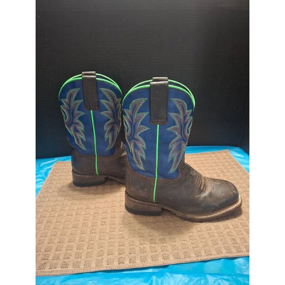 Roper Boys Western Leather Boots Size 9 Blue & Green Embroidered Handmade In Mex - Picture 5 of 9